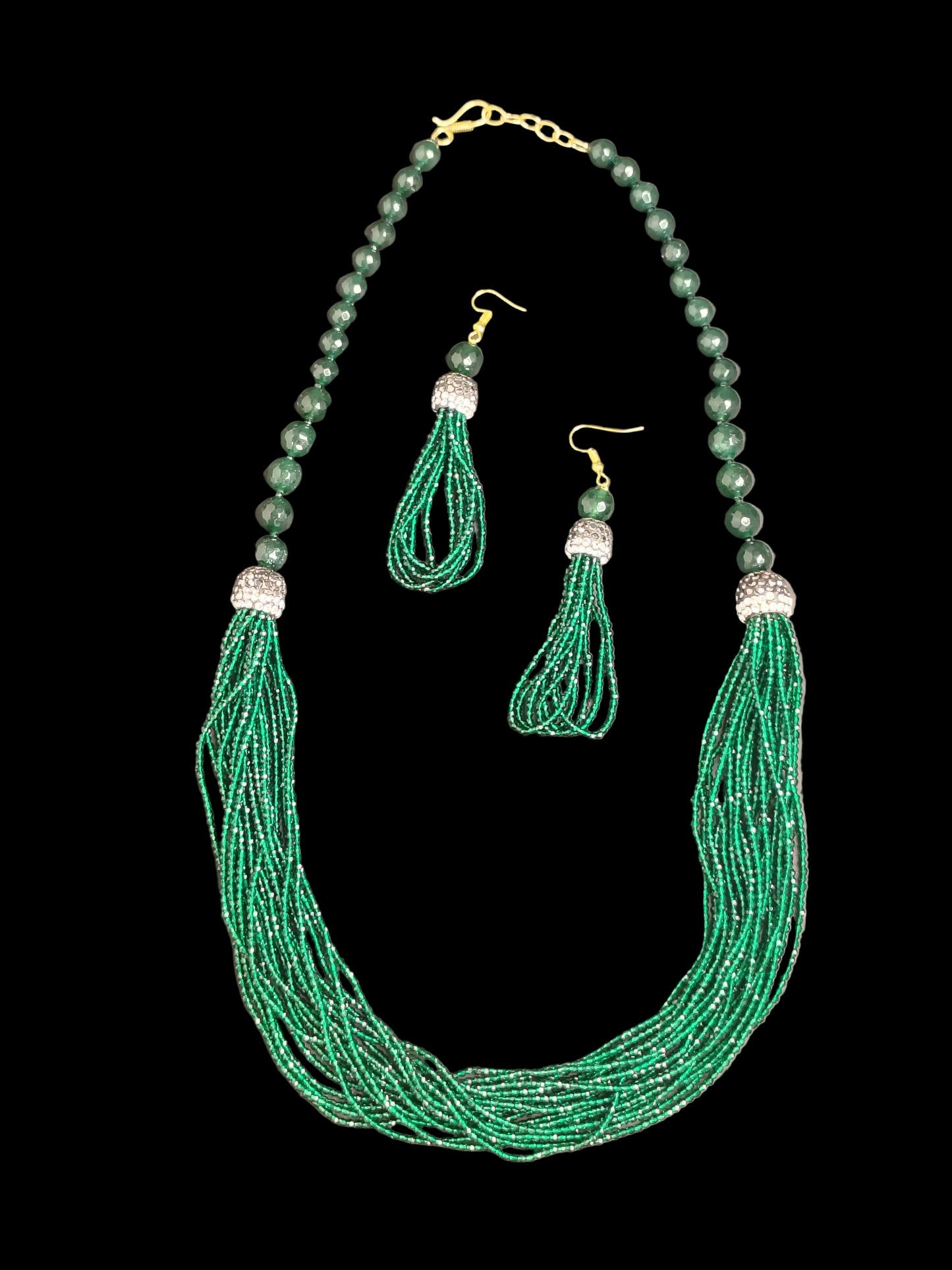 Bright Green Pearl Necklace With Earrings DB00186