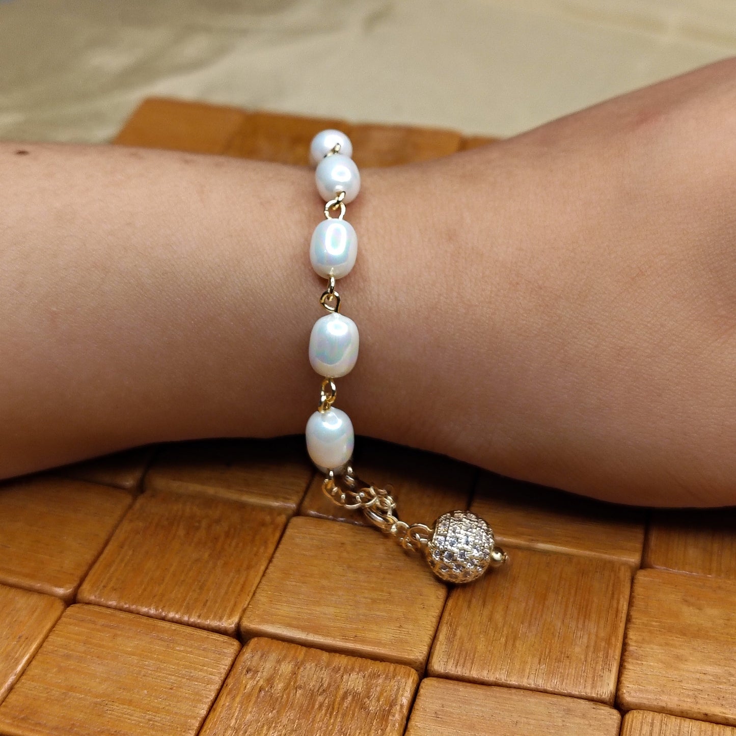 White Pearl Drop Bracelet