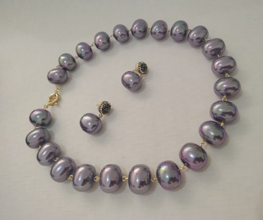 Purple Shade Premium Heavy Pearl Necklace with Earrings