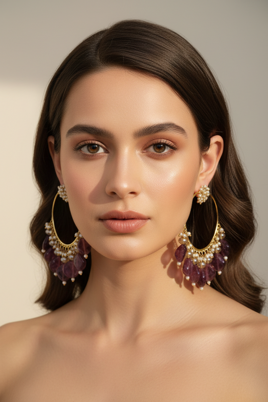 Golden Metal Hoop With Dark Rose Stone Look