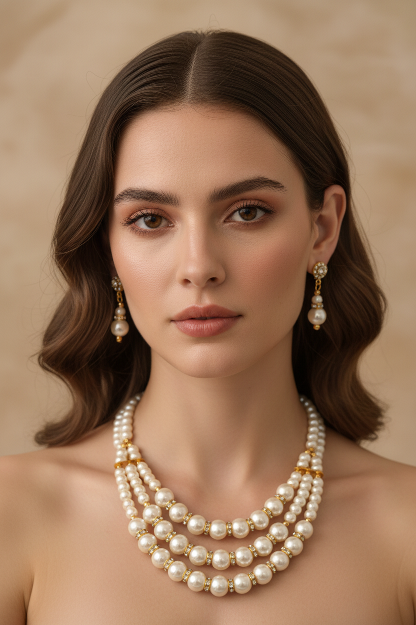 Multi Strand White Pearl Necklace