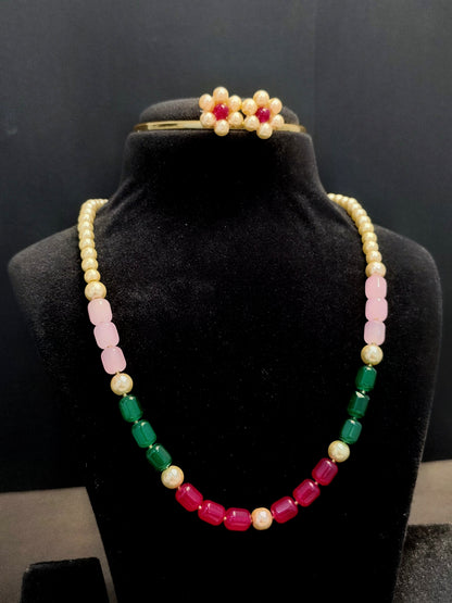 Multi Colour Necklace With Matching Earrings