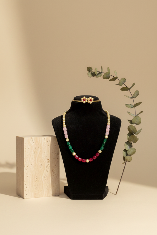 Multi Colour Necklace With Matching Earrings