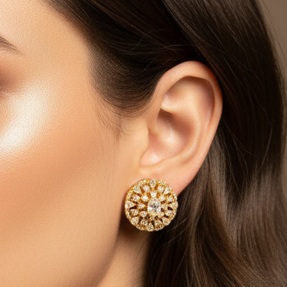 Gold Plated Round Stud Earrings DB00073