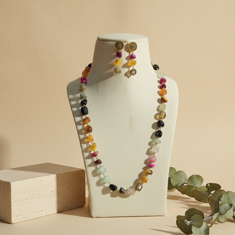 Multi colour Stone Look Necklace & Earring Set