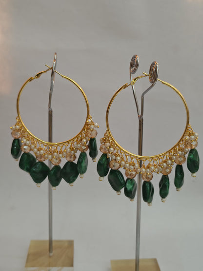 Golden Metal Hoop With Bright Green Stone DB00225