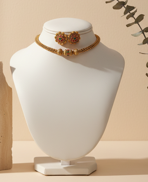 Golden Filigree & Choker Set Matching Earrings