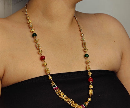 Golden Shade Multi Colour Long Necklace With Earrings DB00061
