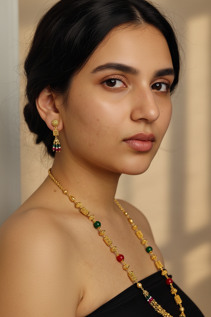 Golden Shade Multi Colour Long Necklace With Earrings DB00061