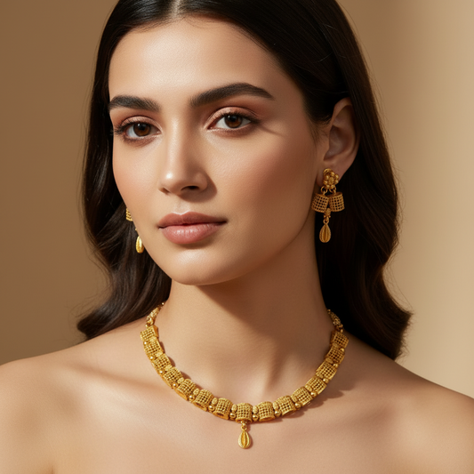 Golden Choker With Earrings Set