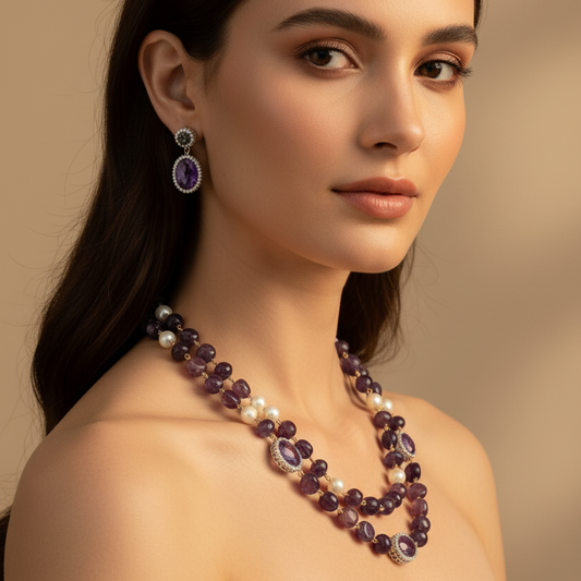 Multi Purple shade Stone With Earrings