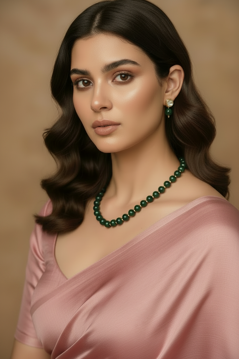 Onyx Royal Green Bigger Faceted Bead Necklace & Earring Set DB00268
