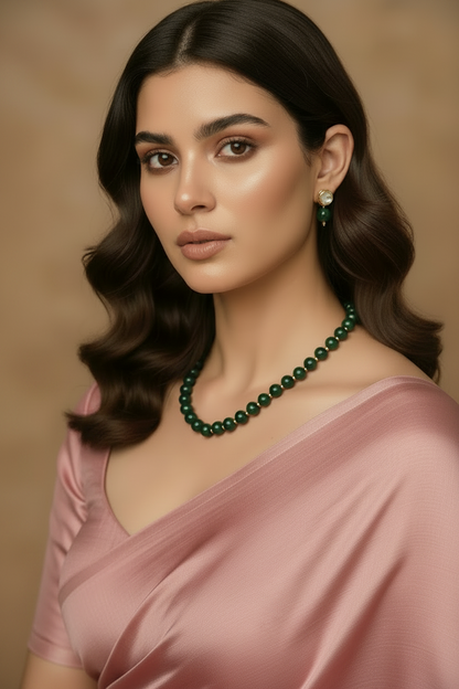 Onyx Royal Green Bigger Faceted Bead Necklace & Earring Set DB00268