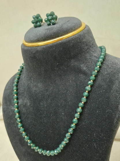Diamond Cut Sparkling Emerald-Green Bead Necklace and Earring Set
