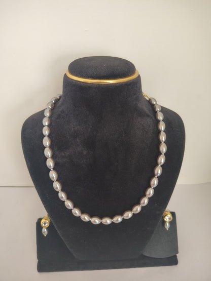 Grey Drop Shape Pearl Necklace GSL344