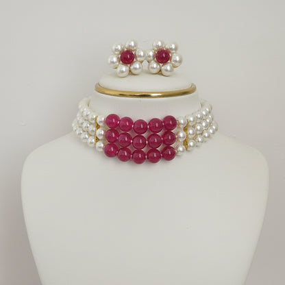 Elegant Red White Pearl Choker Necklace DB00310