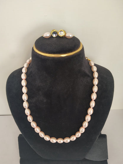 Pink Pearl Drop Necklace With Metal Earrings DB00446