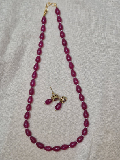 Bold Maroon Bead Necklace & Earring Set