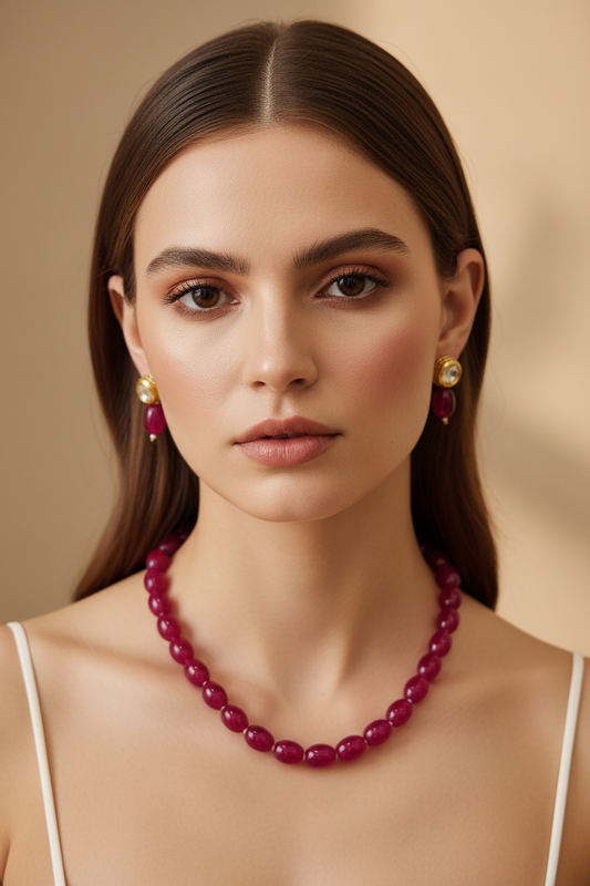 Bold Maroon Bead Necklace & Earring Set