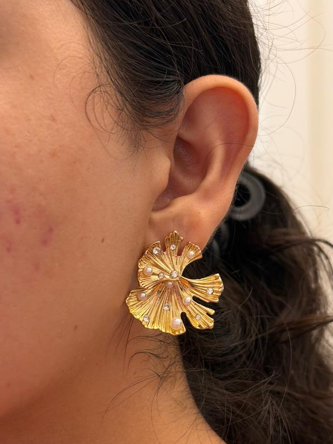 Pearl Leaf Statement Earrings