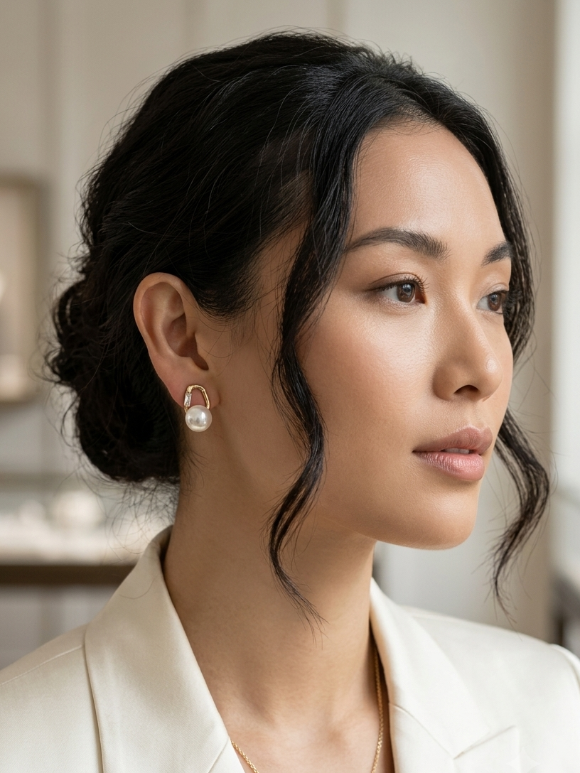 Linear Orbit Pearl Studs