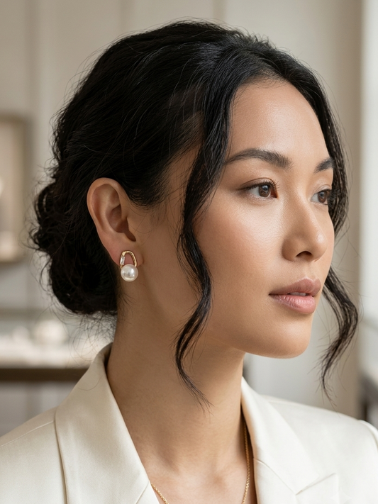 Linear Orbit Pearl Studs