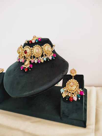 Traditional Multicolour Choker With Golden Metal