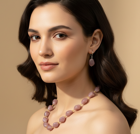 Light Purple Beads Necklace With Earrings