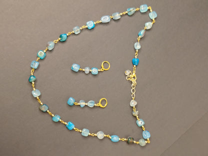 Blue & Golden stone Necklace With Matching Earrings