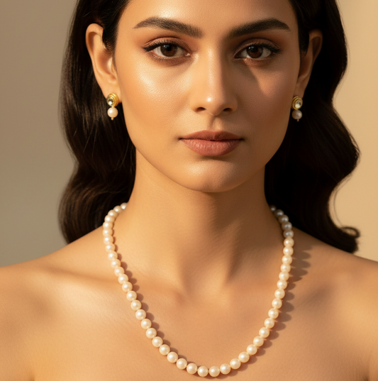 Cream Onyx Necklace With Metal Earrings