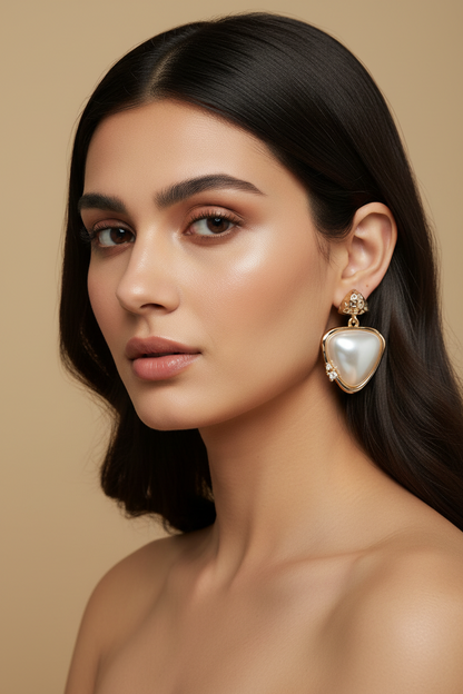 Premium Quality Anti Tarnish Earring in White & Golden Shade - WJP312