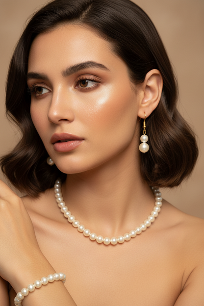 5 Piece White Pearl Set - Necklace, Earrings, Bracelet. DB00353