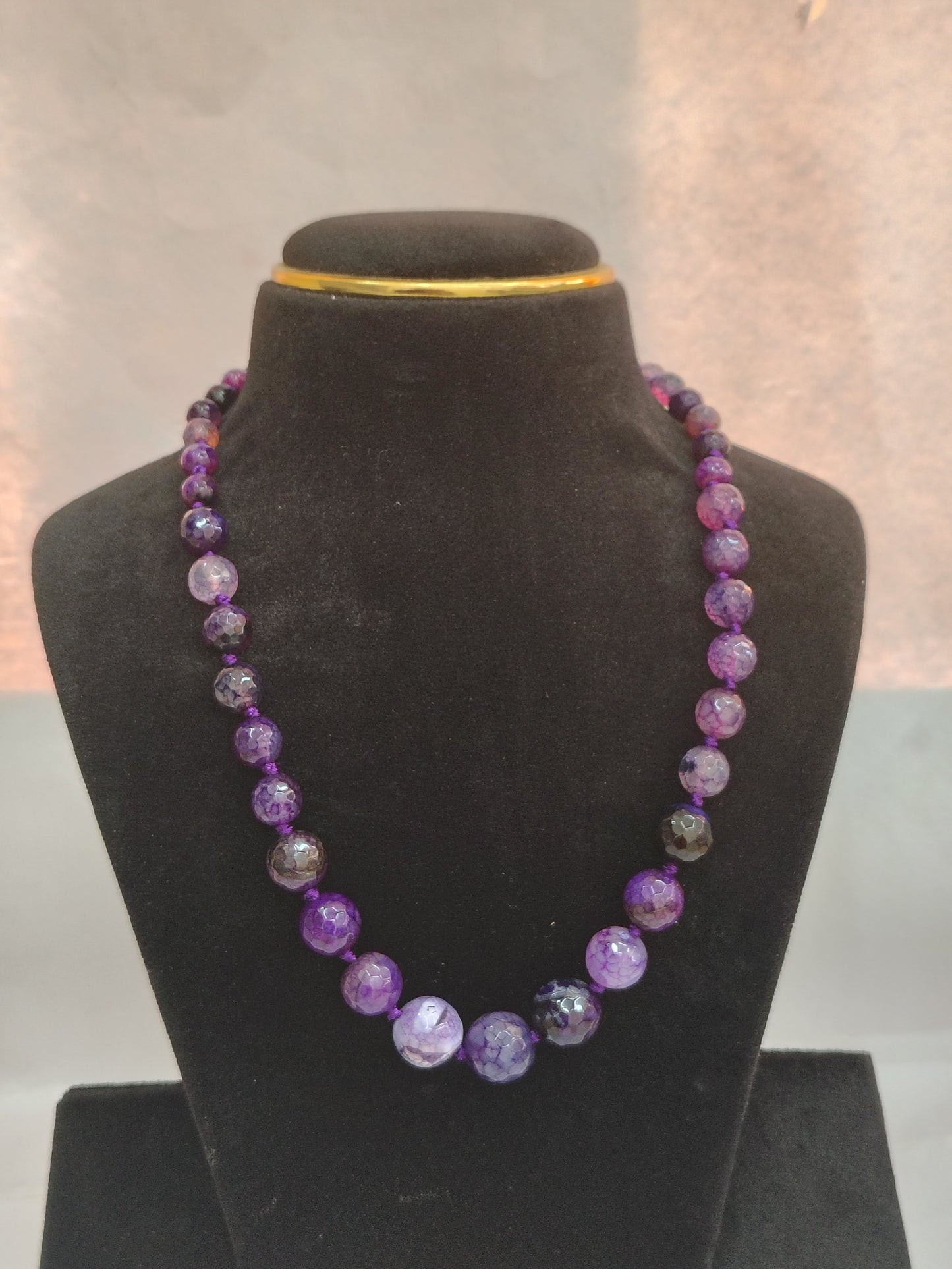 Earthtone Purple Dragon Vein Agate Beaded Necklace