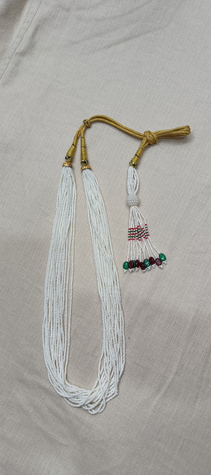 Graceful Multi-Strand White Bead Necklace with Colorful Tassel