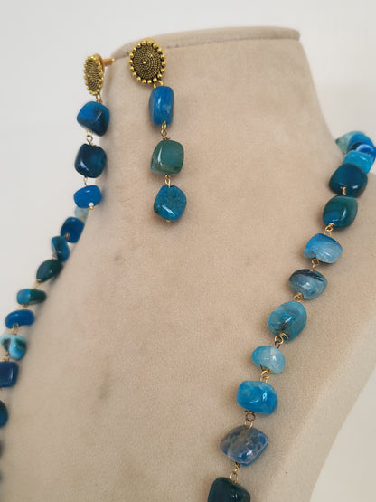 Blue Stone Look Necklace & Earring Set
