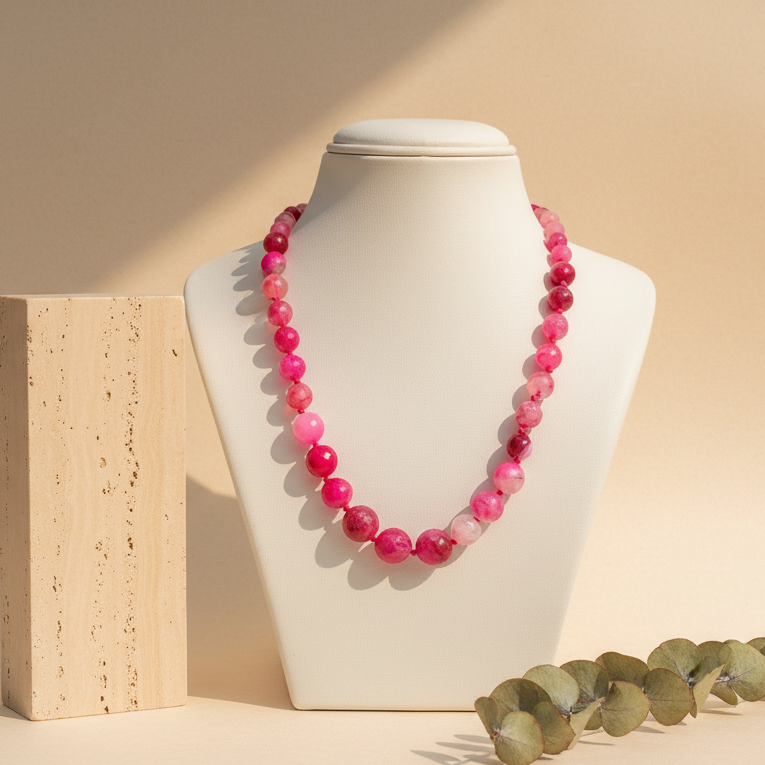 Earthtone Pink Dragon Vein Agate Beaded Necklace
