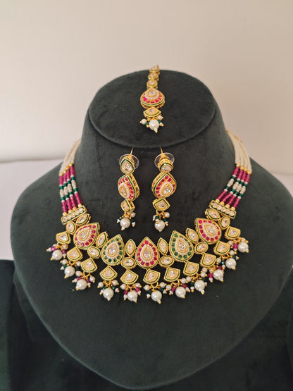 Royal Necklace Multi Colour Matching Maang Tikka and Earrings