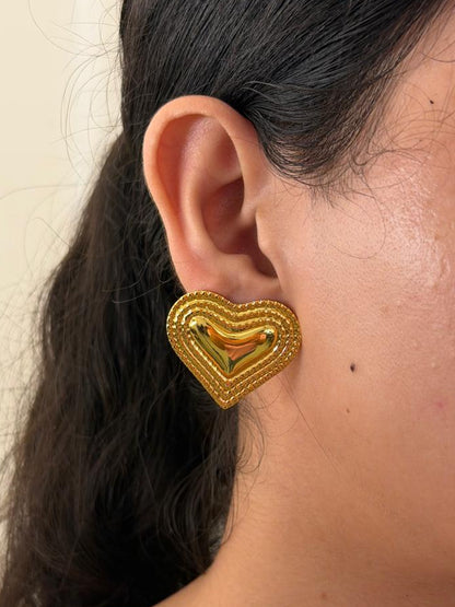 Golden Heart Statement Earrings