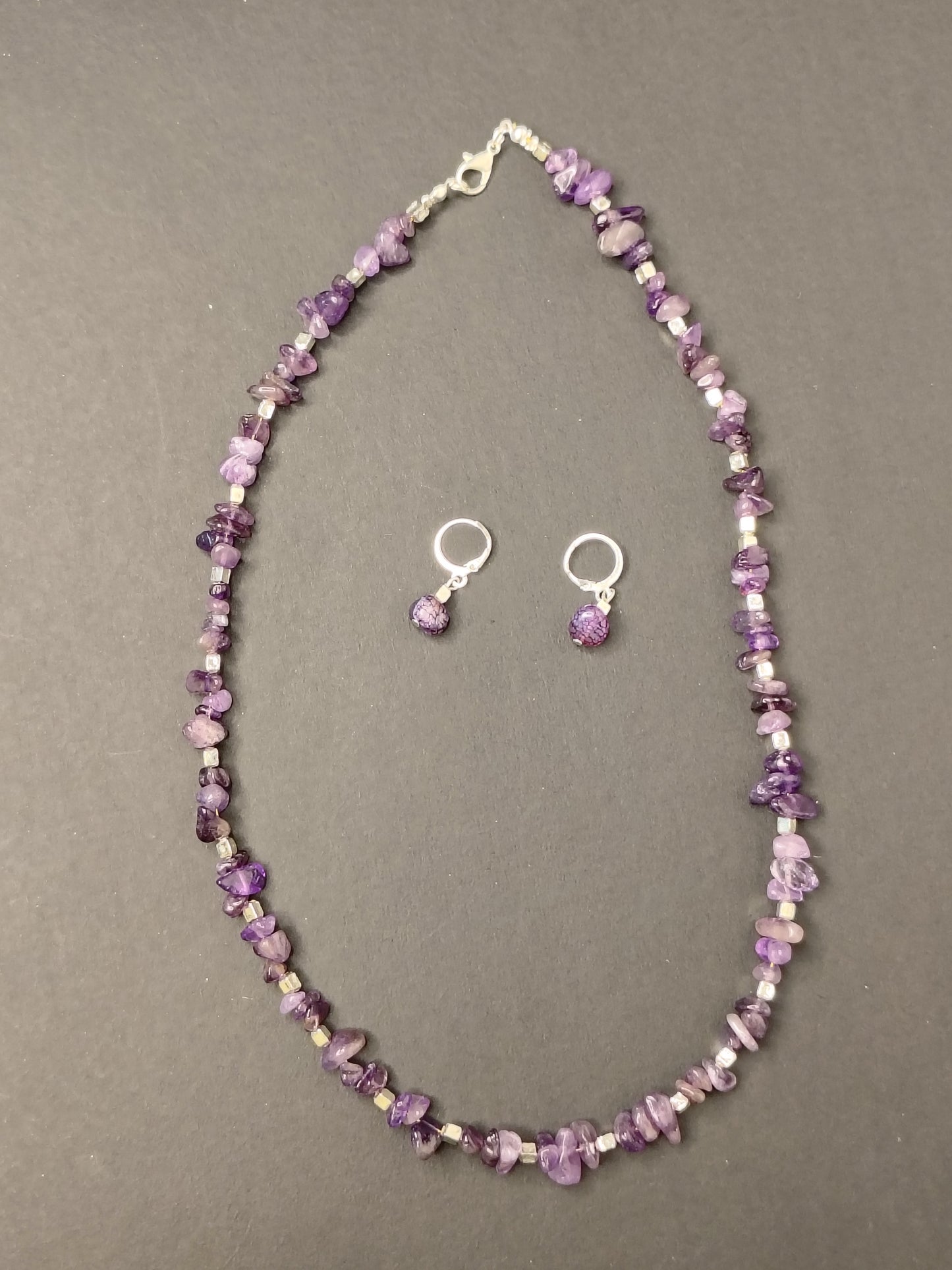 Purple stone & Necklace With Earrings