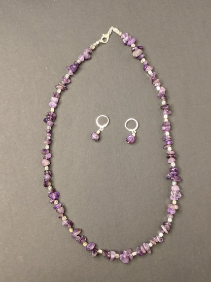 Purple stone & Necklace With Earrings