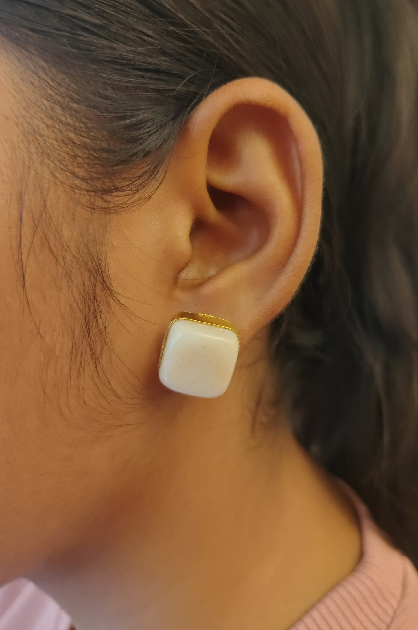 Milky White Square Studs