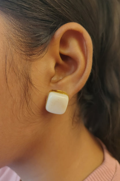 Milky White Square Studs