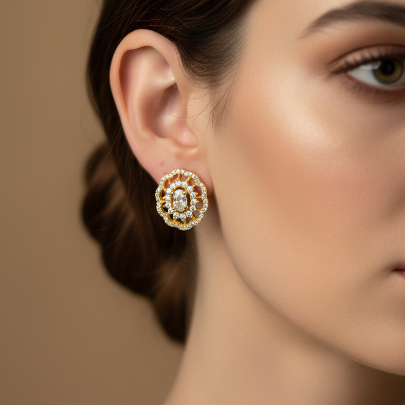 Gold Plated Round Stud Earrings DB00072