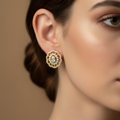 Gold Plated Round Stud Earrings DB00072