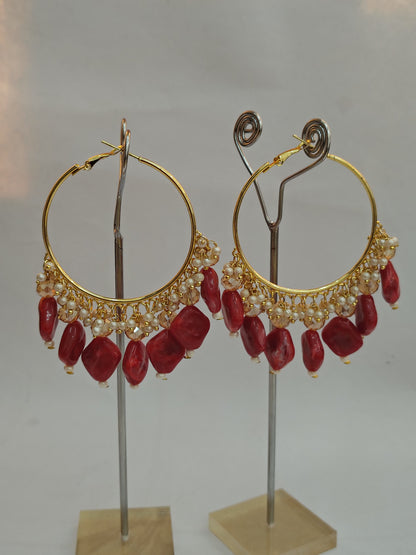 Golden Metal Hoop With Red Stone