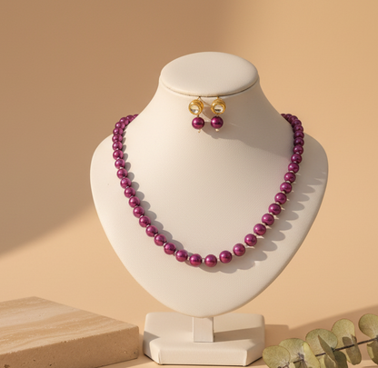 Purple Pearl With Golden Metal Earrings