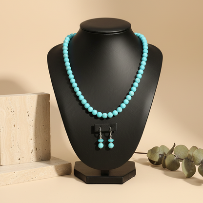 Blue Stone Pearl With Earrings
