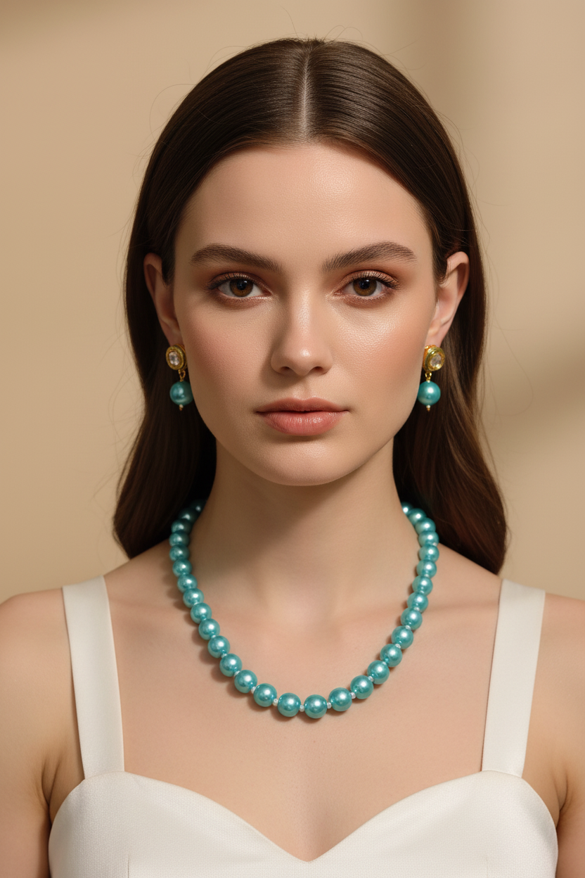 Sky Blue Pearl With Golden Metal Earrings DB00367