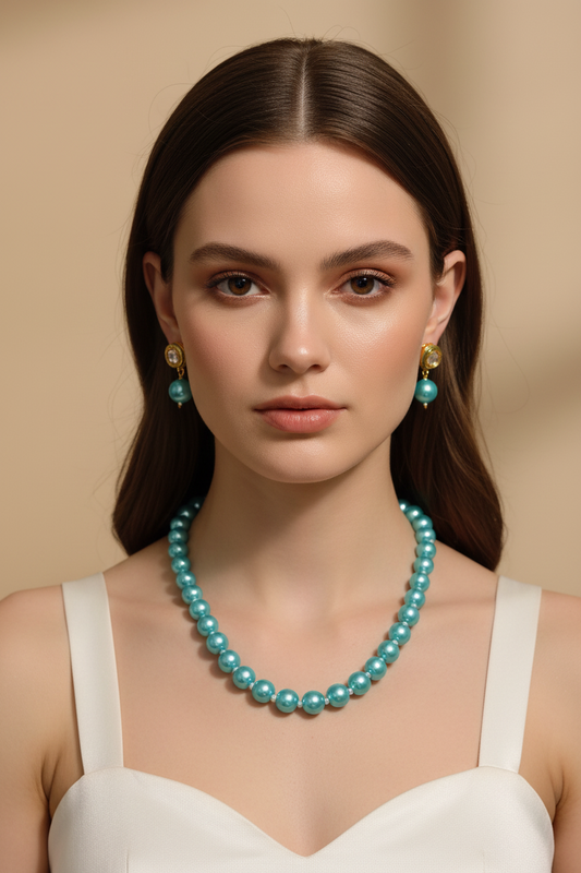 Sky Blue Pearl With Golden Metal Earrings
