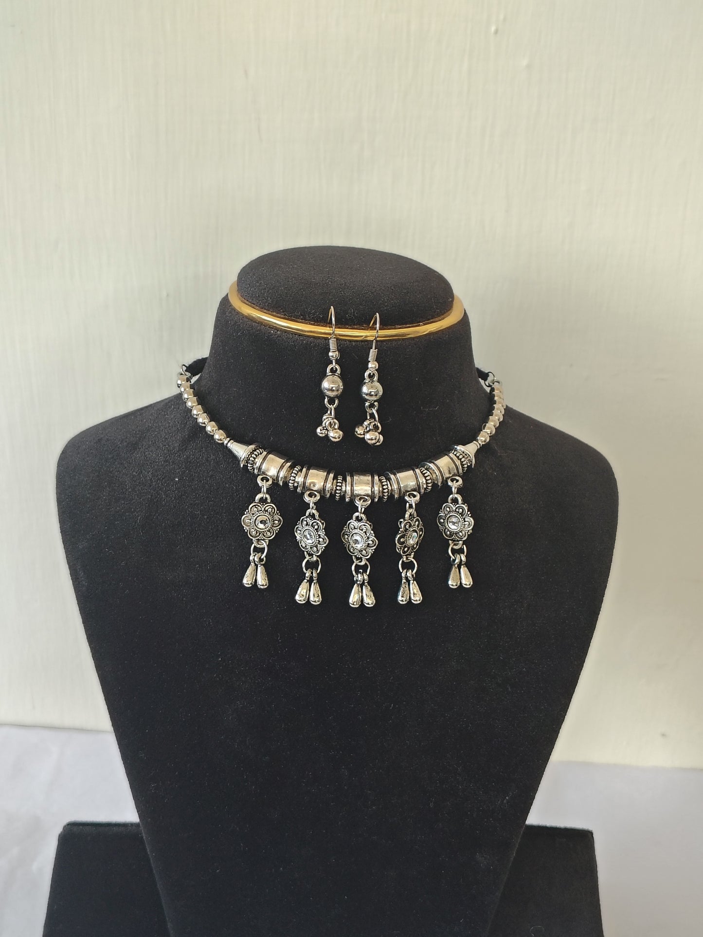 Silver Tribal Choker & Earring Set
